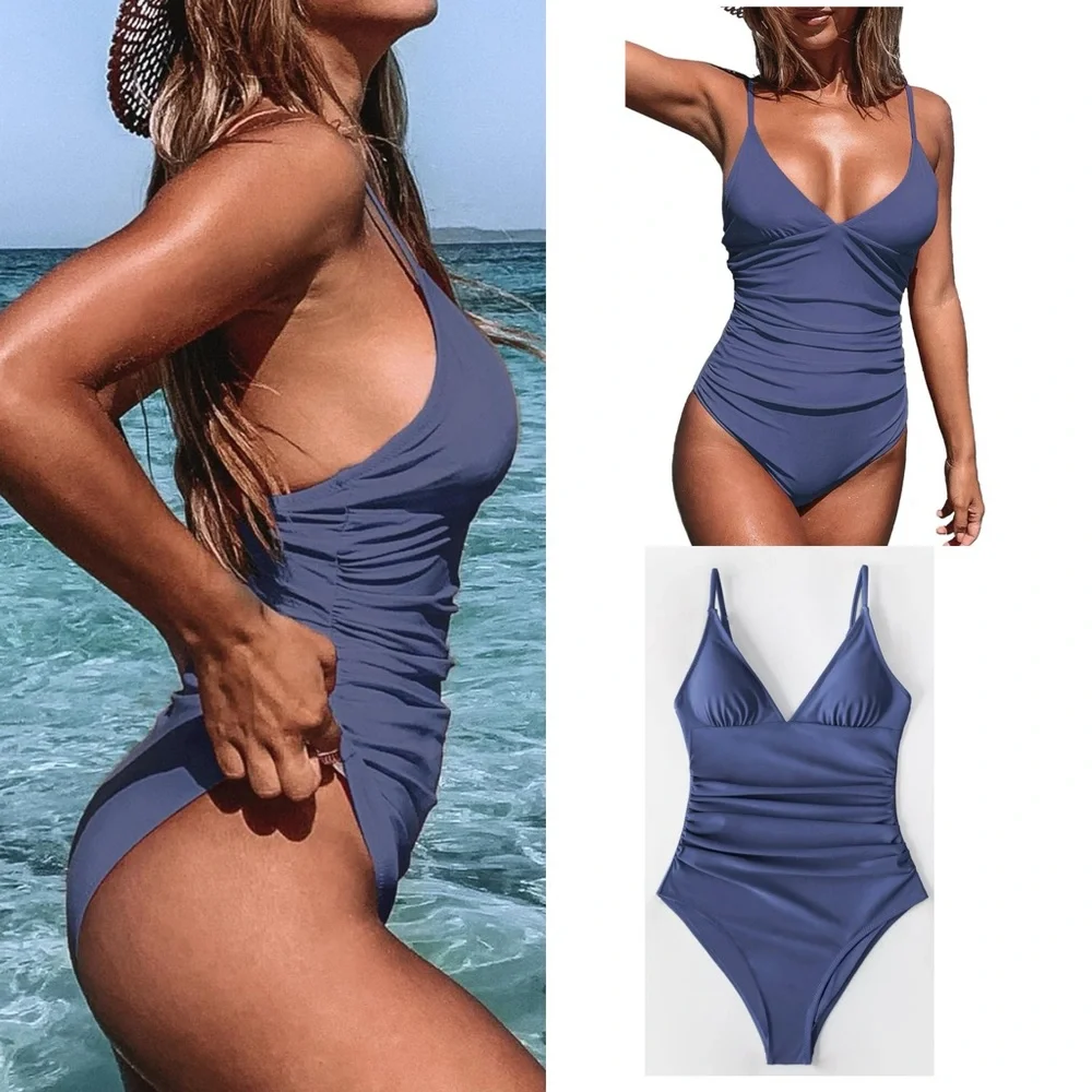 NWT‎ Women's One Piece Swimsuit Tummy Control V Neck Bathing Suits SIZE M